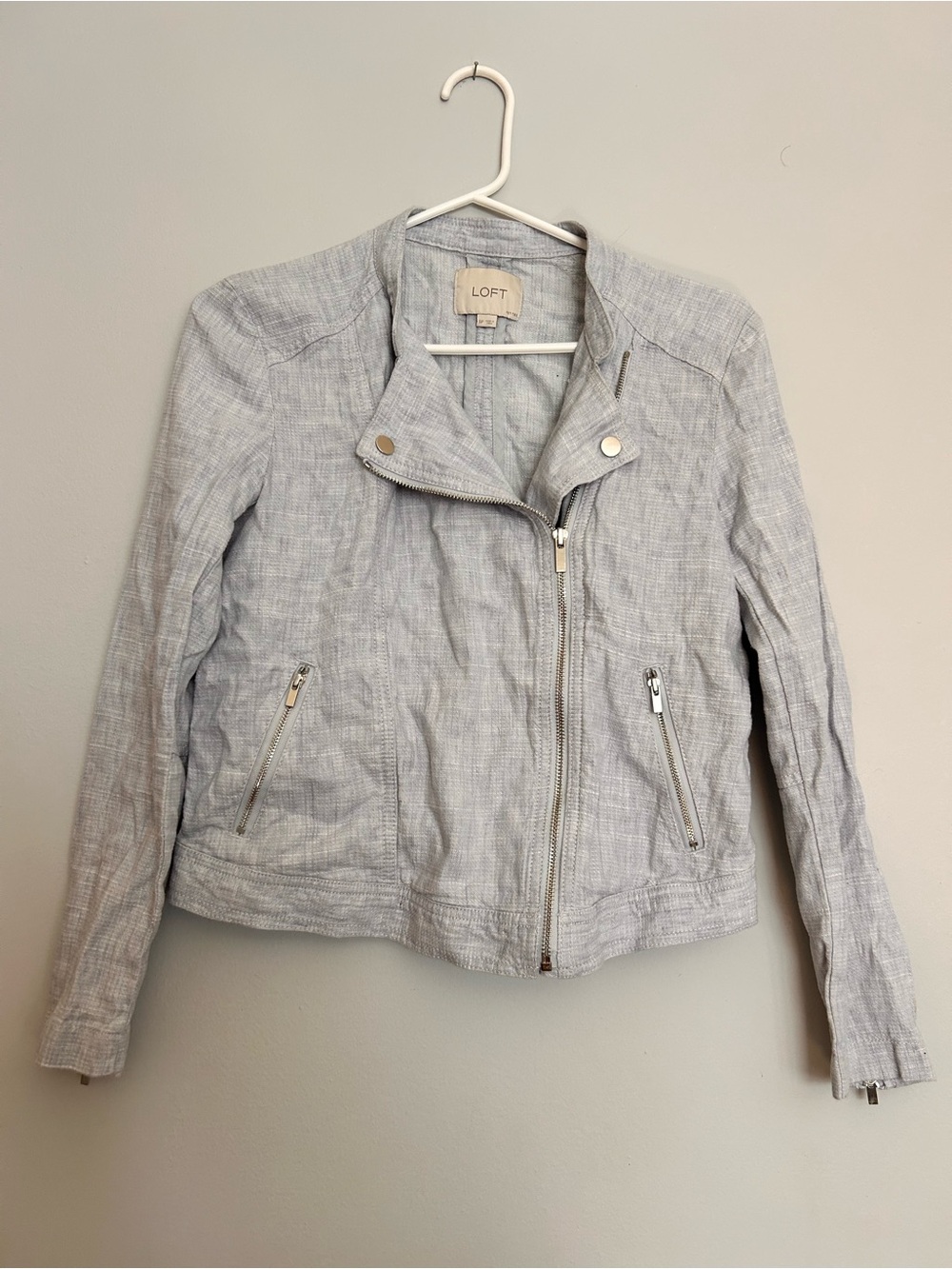 Loft Womens Military Jacket Gray Waist Length Zip Up Pockets Collar Sz S